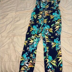 Mudd Vibrant Floral Jumpsuit - Blue and Yellow